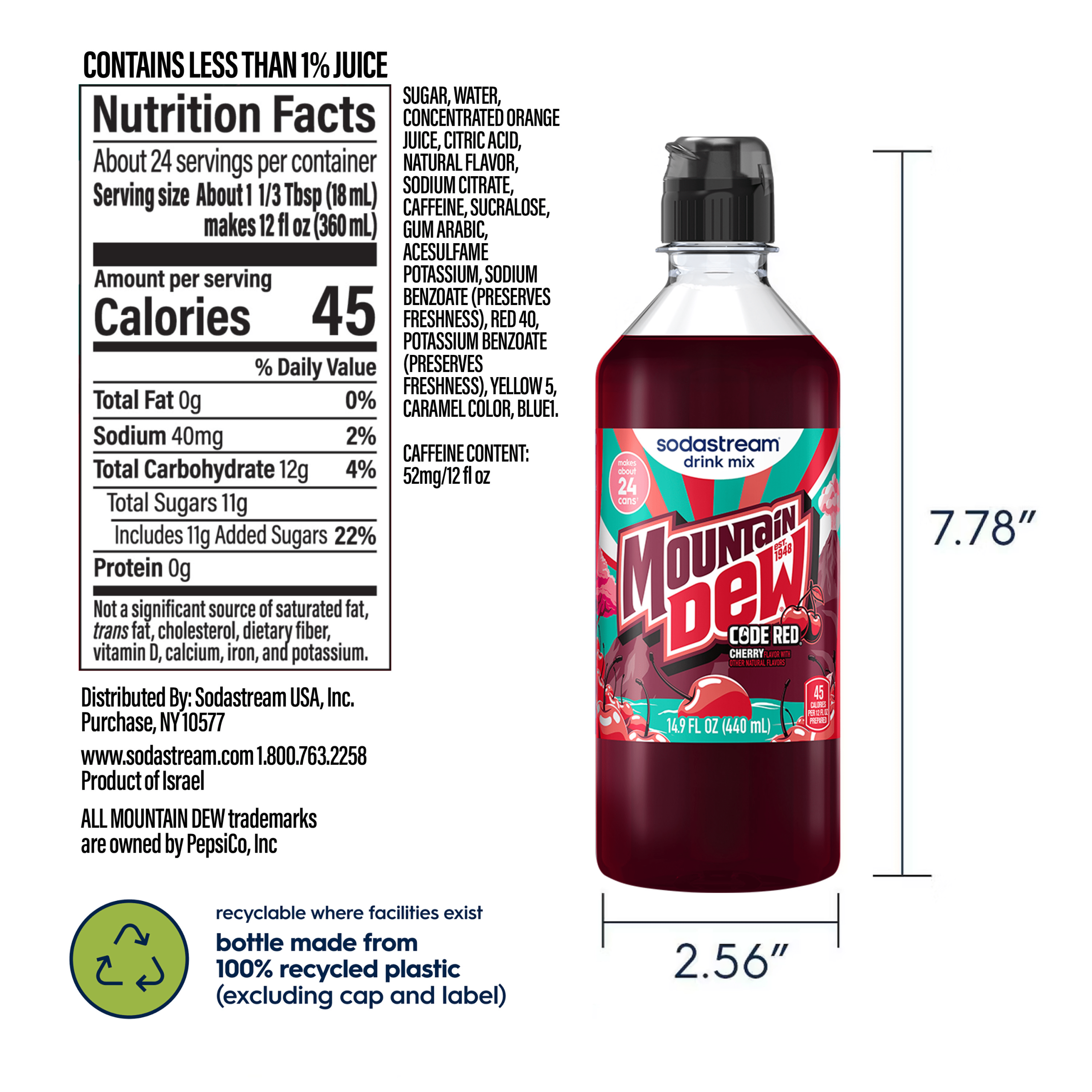 Sodastream MTN DEW Code Red Cherry Drink Mix 440ml - Image 6
