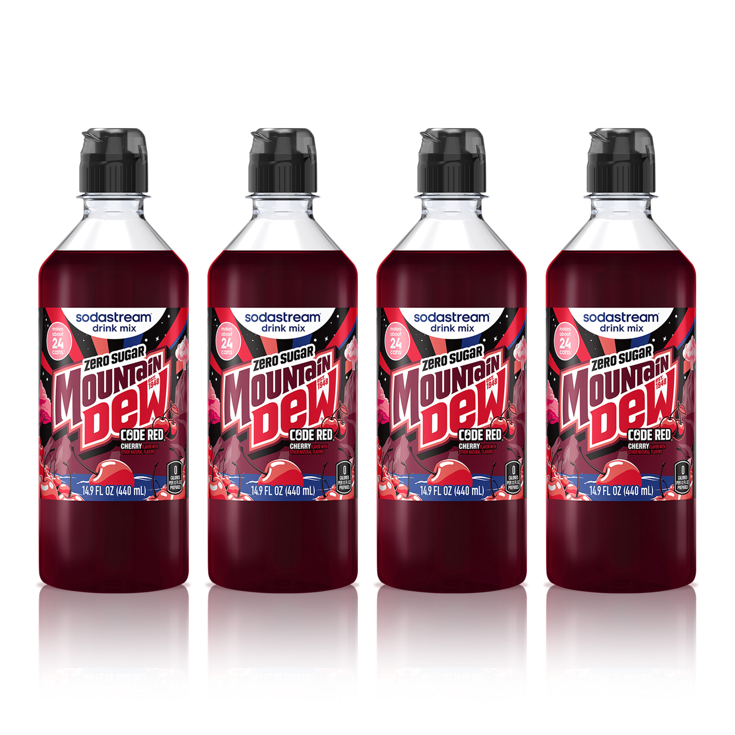 Sodastream MTN DEW Code Red Cherry Zero Sugar Drink Mix 4 Pack 440ml