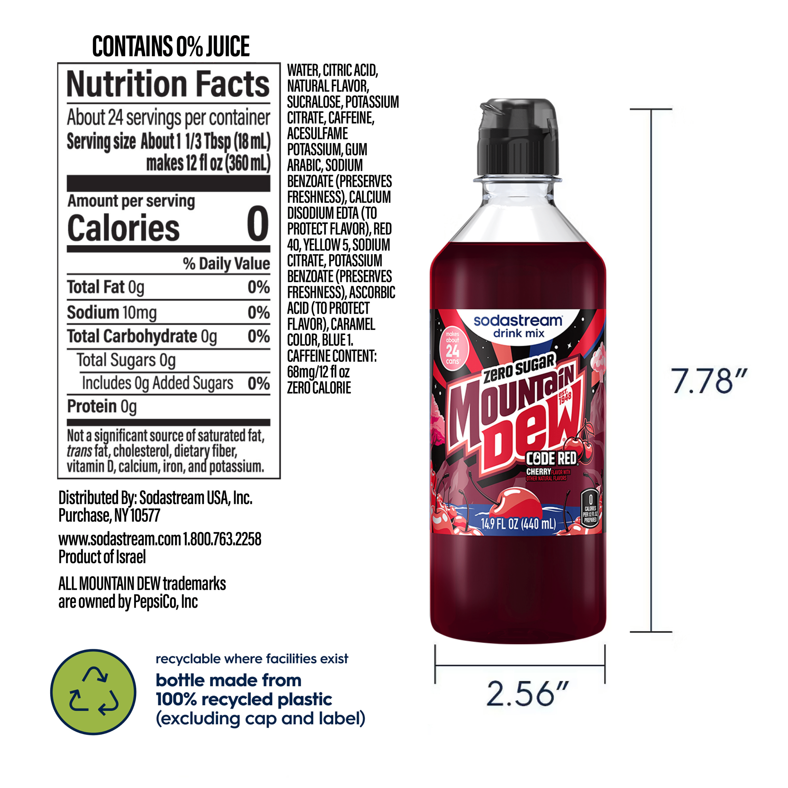 Sodastream MTN DEW Code Red Cherry Zero Sugar Drink Mix 4 Pack 440ml - Image 7