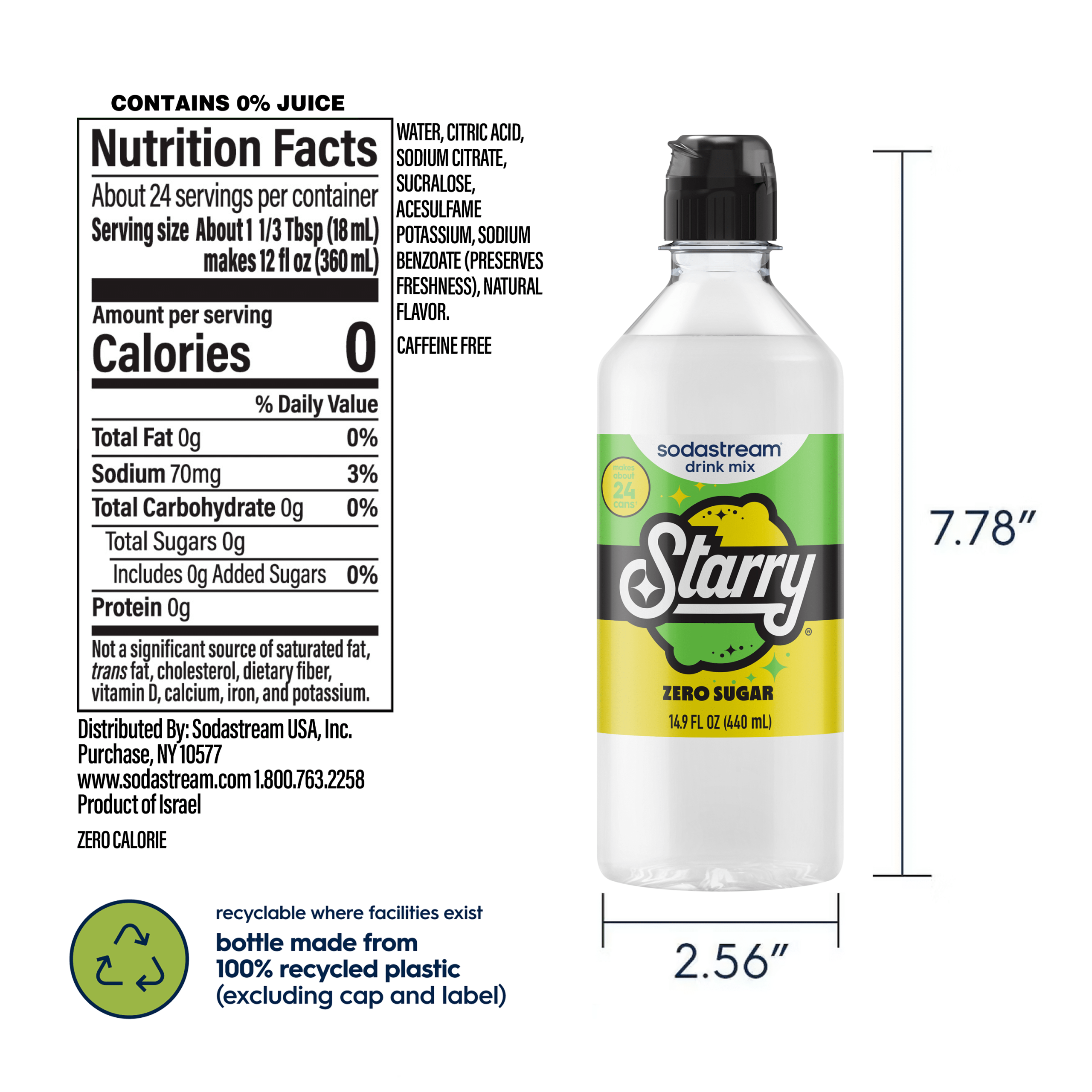 Sodastream STARRY? Lemon Lime Zero Sugar Drink Mix 4 Pack 440ml - Image 6